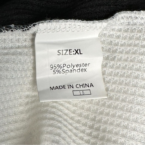 Women’s waffle knit long sleeve coral pink white black striped design top XL - Picture 4 of 4